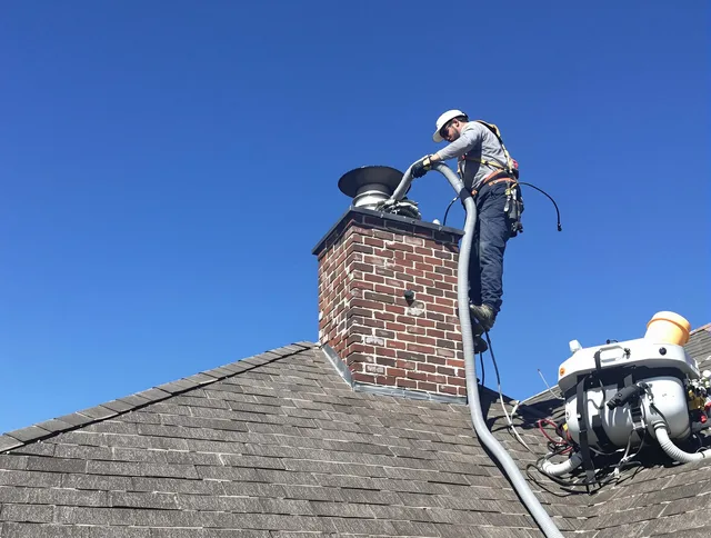 Dedicated New Britain Chimney Sweep team member cleaning a chimney in New Britain, CT