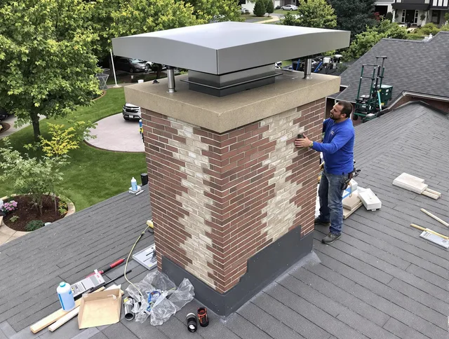 New Britain Chimney Sweep team working on a custom chimney remodel in New Britain, CT